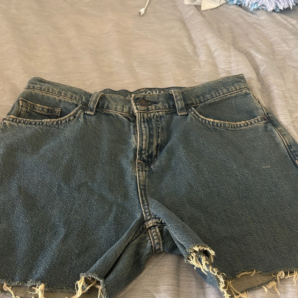 Arizona Jean Company Dark Blue Frayed Jean Shorts